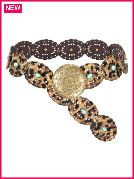 Wide Western Belt with Turquoise Accents PU Leather Cowgirl Belt for Jeans Dress main image 2